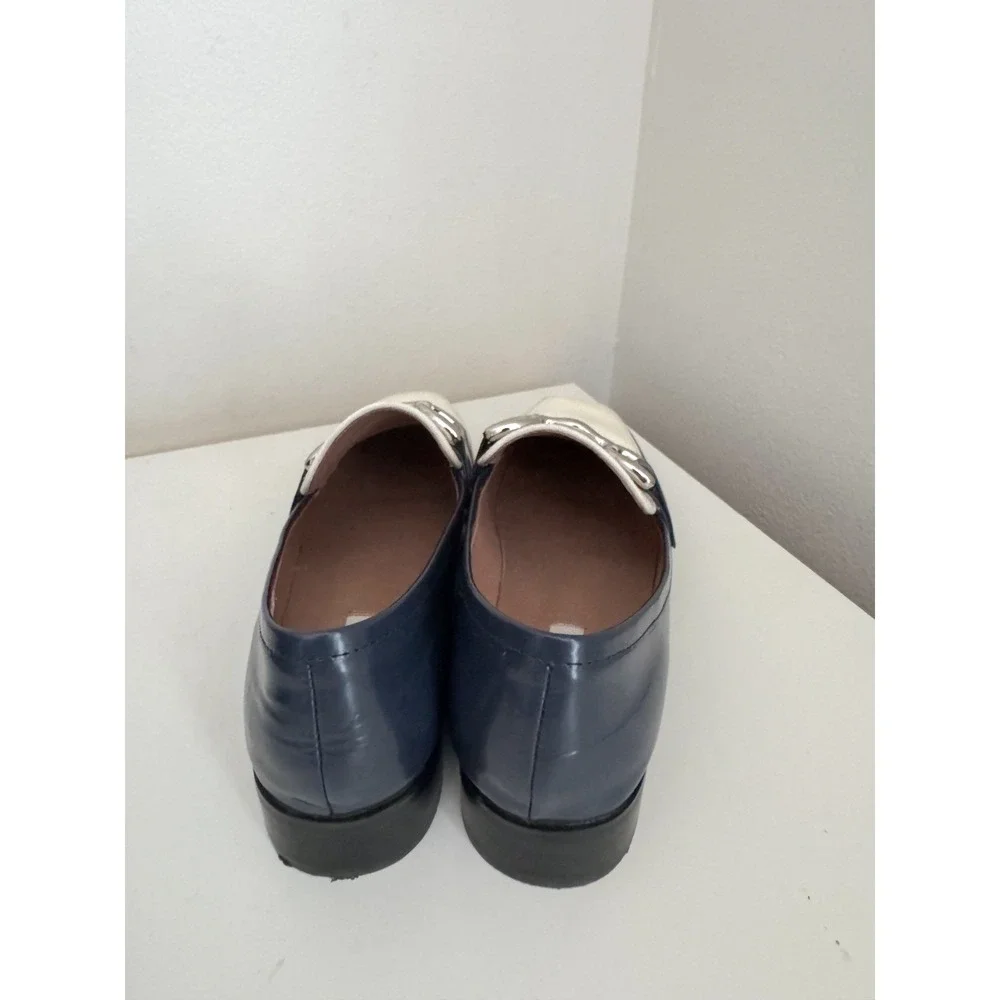 Anthropologie Bibi Lou Zagreb In Blue Leather Loafers Size 40